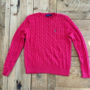 Polo Ralph Lauren Pink Cable Knit Crew Neck Cotton Sweater Women’s Size L